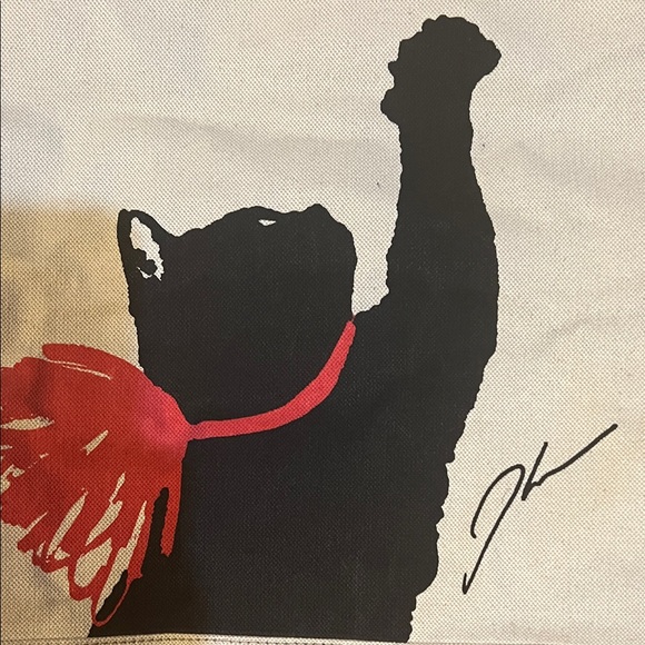 Chic Canvas Tote with Cat Print - Cream and Black - Picture 2 of 10